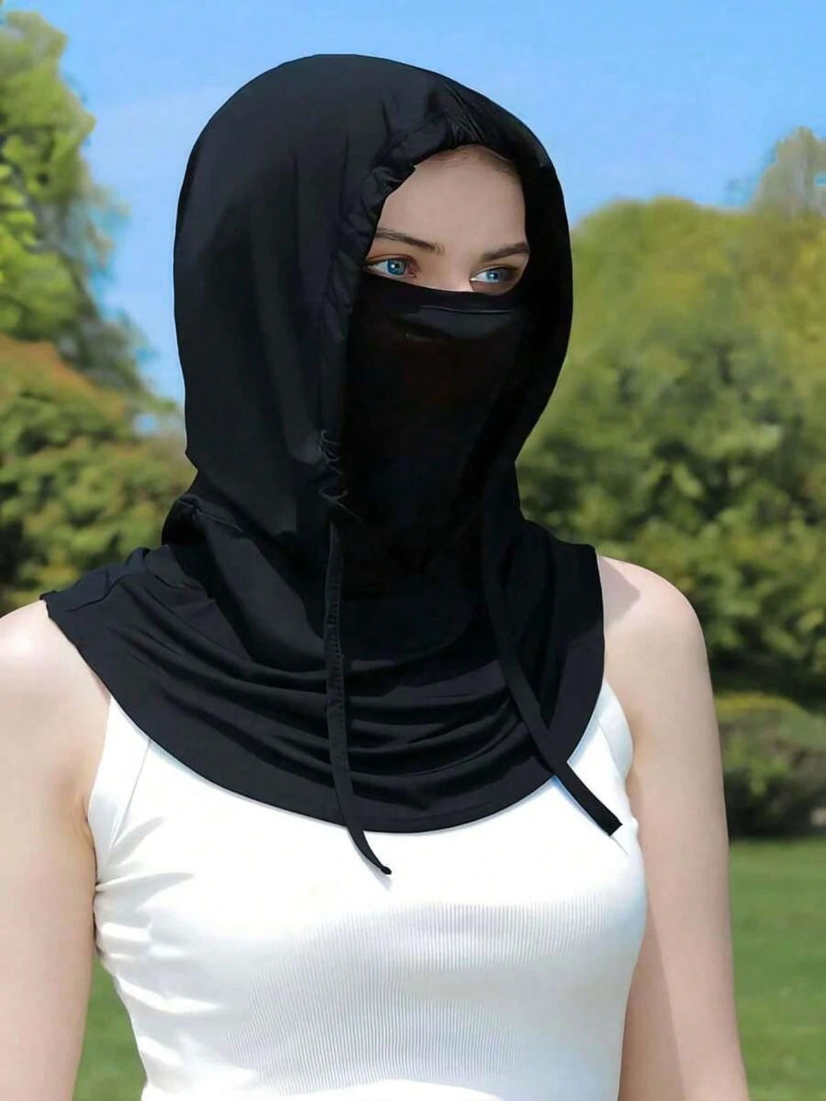 Unisex Ice Silk Thermal Balaclava, Full UV Protection, Suitable For Cycling- Breathable Seamless, Adjustable Drawstring Neck, With Ear Covers, Suitable For Cycling, Motorcycle, Fishing And Other Outd