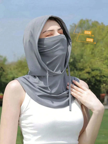 Unisex Ice Silk Thermal Balaclava, Full UV Protection, Suitable For Cycling- Breathable Seamless, Adjustable Drawstring Neck, With Ear Covers, Suitable For Cycling, Motorcycle, Fishing And Other Outd