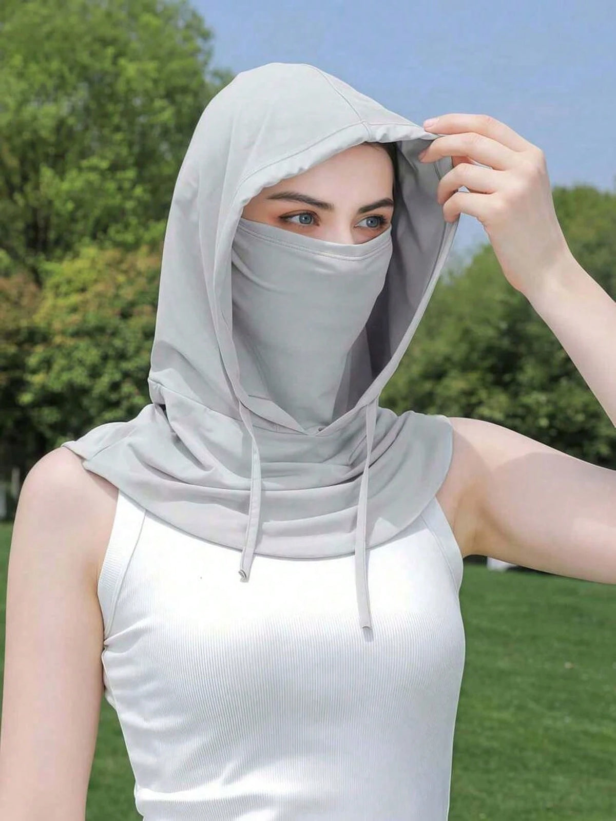 Unisex Ice Silk Thermal Balaclava, Full UV Protection, Suitable For Cycling- Breathable Seamless, Adjustable Drawstring Neck, With Ear Covers, Suitable For Cycling, Motorcycle, Fishing And Other Outd