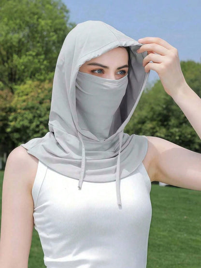 Unisex Ice Silk Thermal Balaclava, Full UV Protection, Suitable For Cycling- Breathable Seamless, Adjustable Drawstring Neck, With Ear Covers, Suitable For Cycling, Motorcycle, Fishing And Other Outd