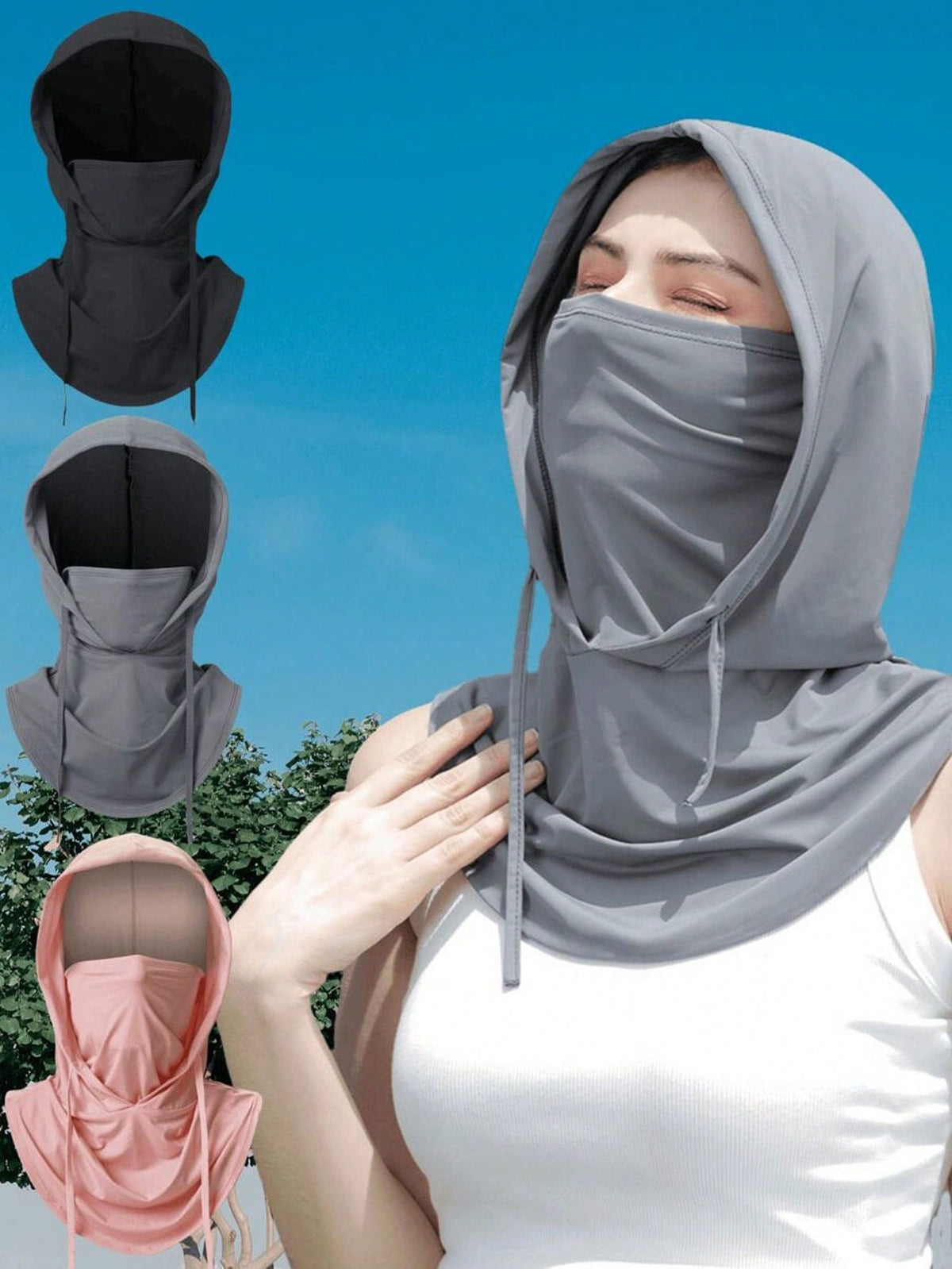Unisex Ice Silk Thermal Balaclava, Full UV Protection, Suitable For Cycling- Breathable Seamless, Adjustable Drawstring Neck, With Ear Covers, Suitable For Cycling, Motorcycle, Fishing And Other Outd