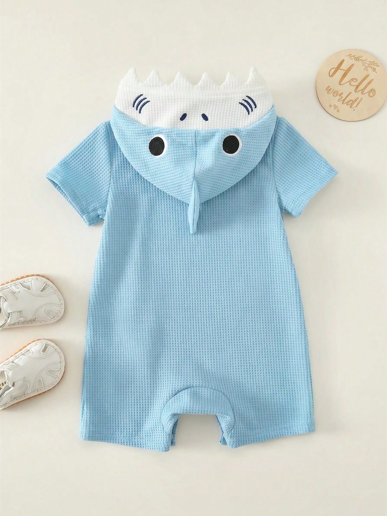 Unisex Newborn Baby Boy Baby Girl Cute 3D Big Ear Design Hooded Short Sleeve Romper Bodysuit, Baby Outfit Set