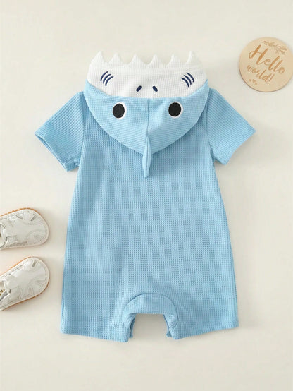 Unisex Newborn Baby Boy Baby Girl Cute 3D Big Ear Design Hooded Short Sleeve Romper Bodysuit, Baby Outfit Set