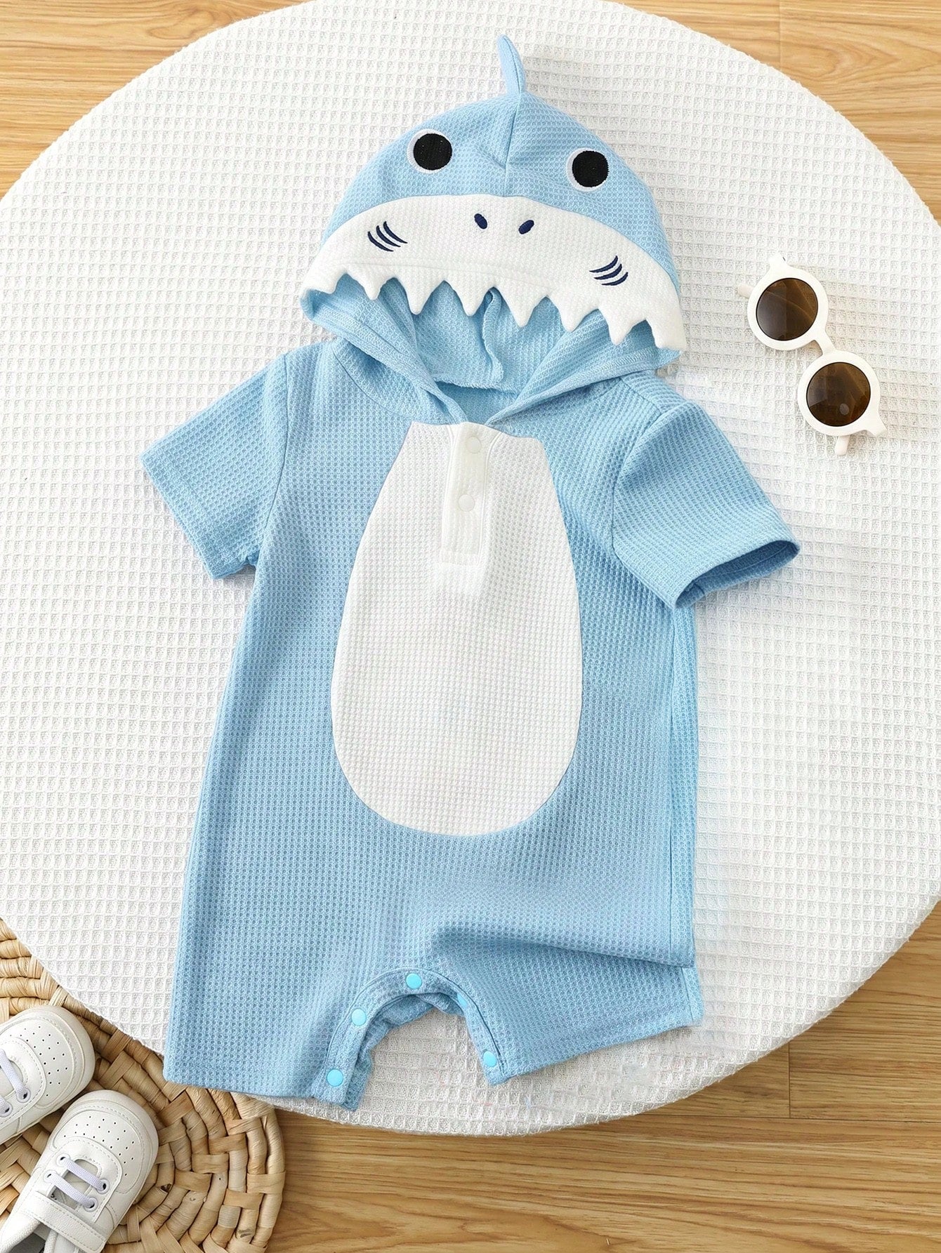 Unisex Newborn Baby Boy Baby Girl Cute 3D Big Ear Design Hooded Short Sleeve Romper Bodysuit, Baby Outfit Set