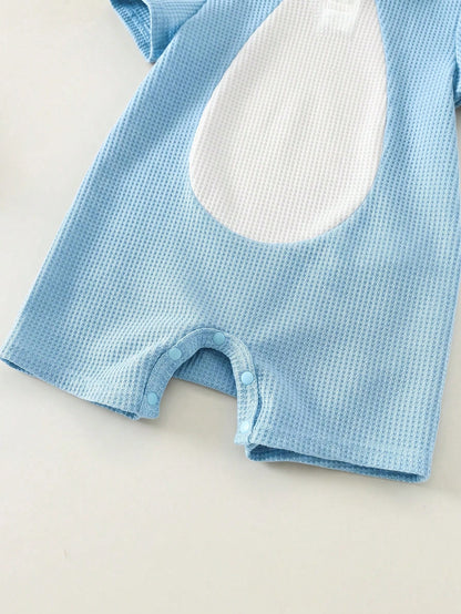 Unisex Newborn Baby Boy Baby Girl Cute 3D Big Ear Design Hooded Short Sleeve Romper Bodysuit, Baby Outfit Set