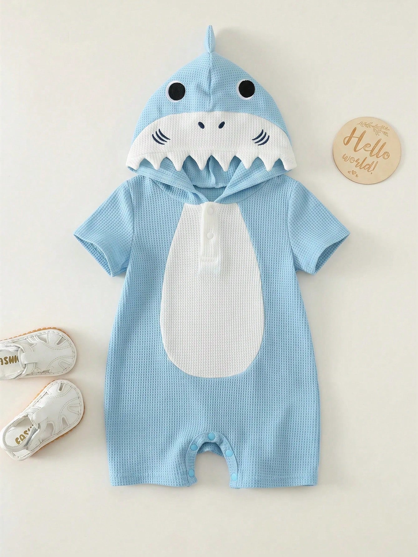 Unisex Newborn Baby Boy Baby Girl Cute 3D Big Ear Design Hooded Short Sleeve Romper Bodysuit, Baby Outfit Set