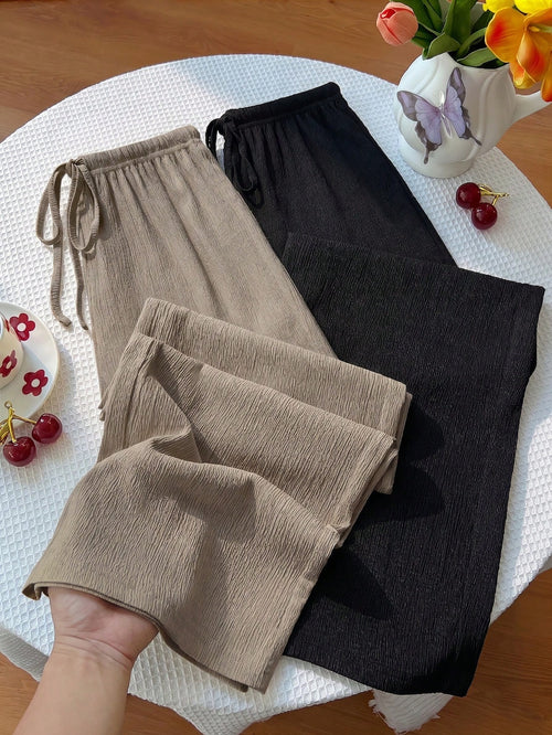 Unity Y2K Casual Vacation Versatile Collegiate Textured Wide Leg Pants