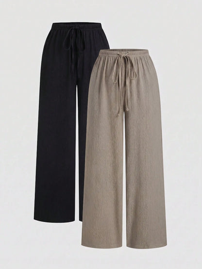 Unity Y2K Casual Vacation Versatile Collegiate Textured Wide Leg Pants