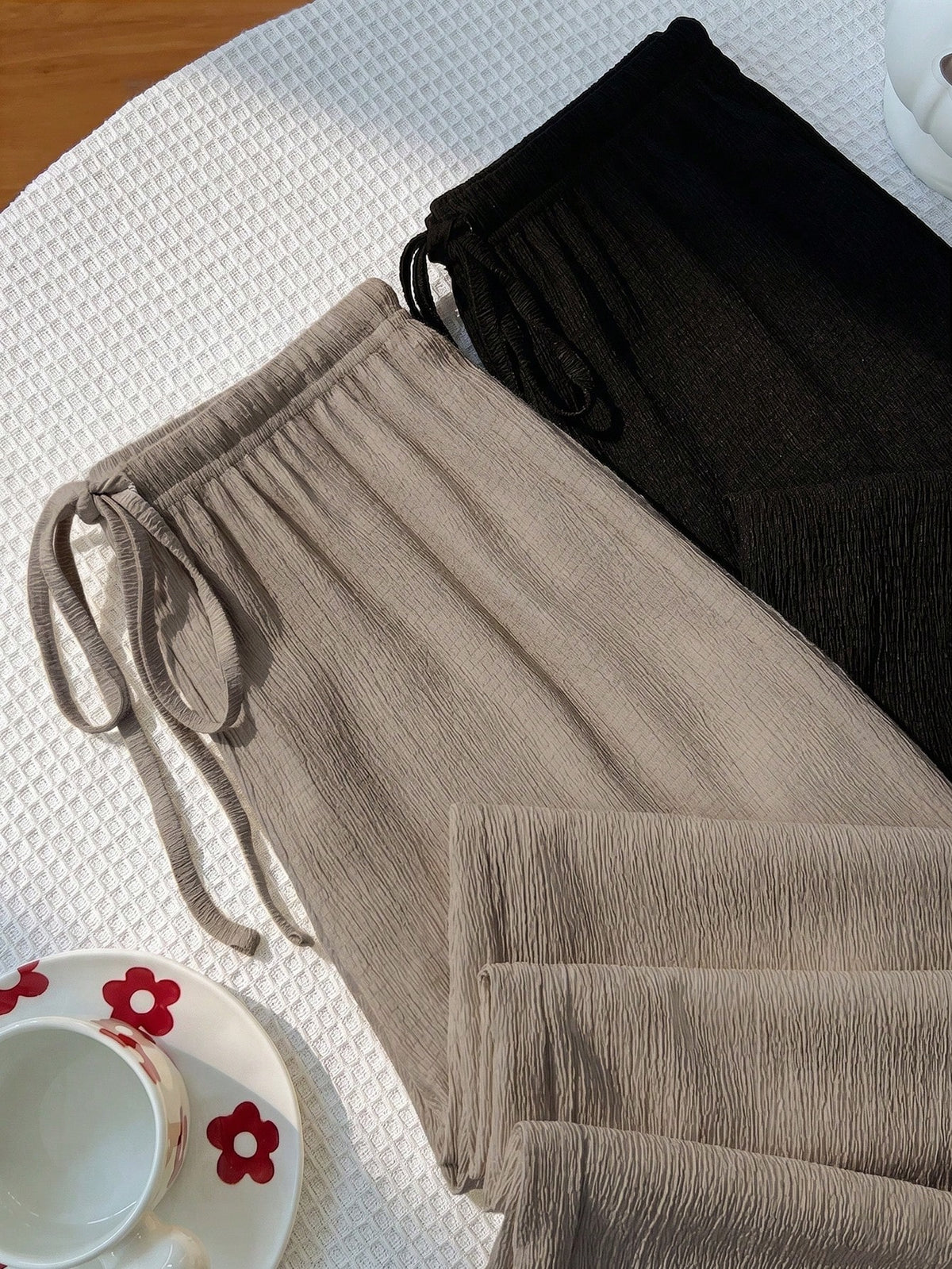 Unity Y2K Casual Vacation Versatile Collegiate Textured Wide Leg Pants