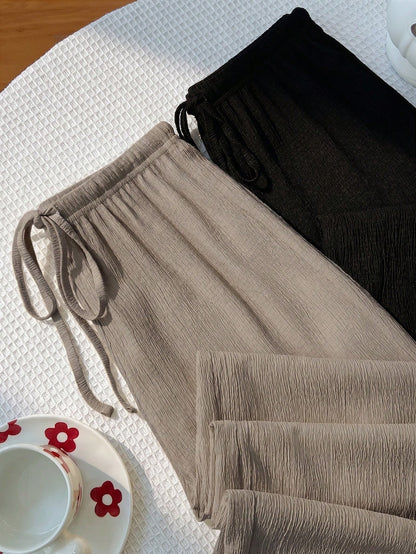 Unity Y2K Casual Vacation Versatile Collegiate Textured Wide Leg Pants