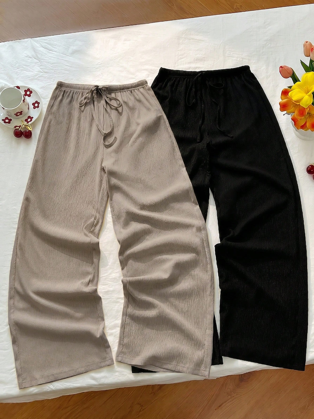 Unity Y2K Casual Vacation Versatile Collegiate Textured Wide Leg Pants