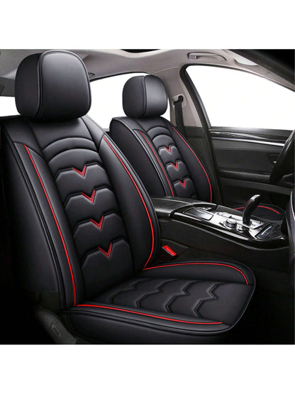 Universal Car Seat Covers Full Set PU Leather 5 Seats Front Rear Seat Cushion Waterproof Breathable Automotive Seat Protectors Airbag Compatible Easy To Install Fit For Most Cars Sedans SUVs Hatchback