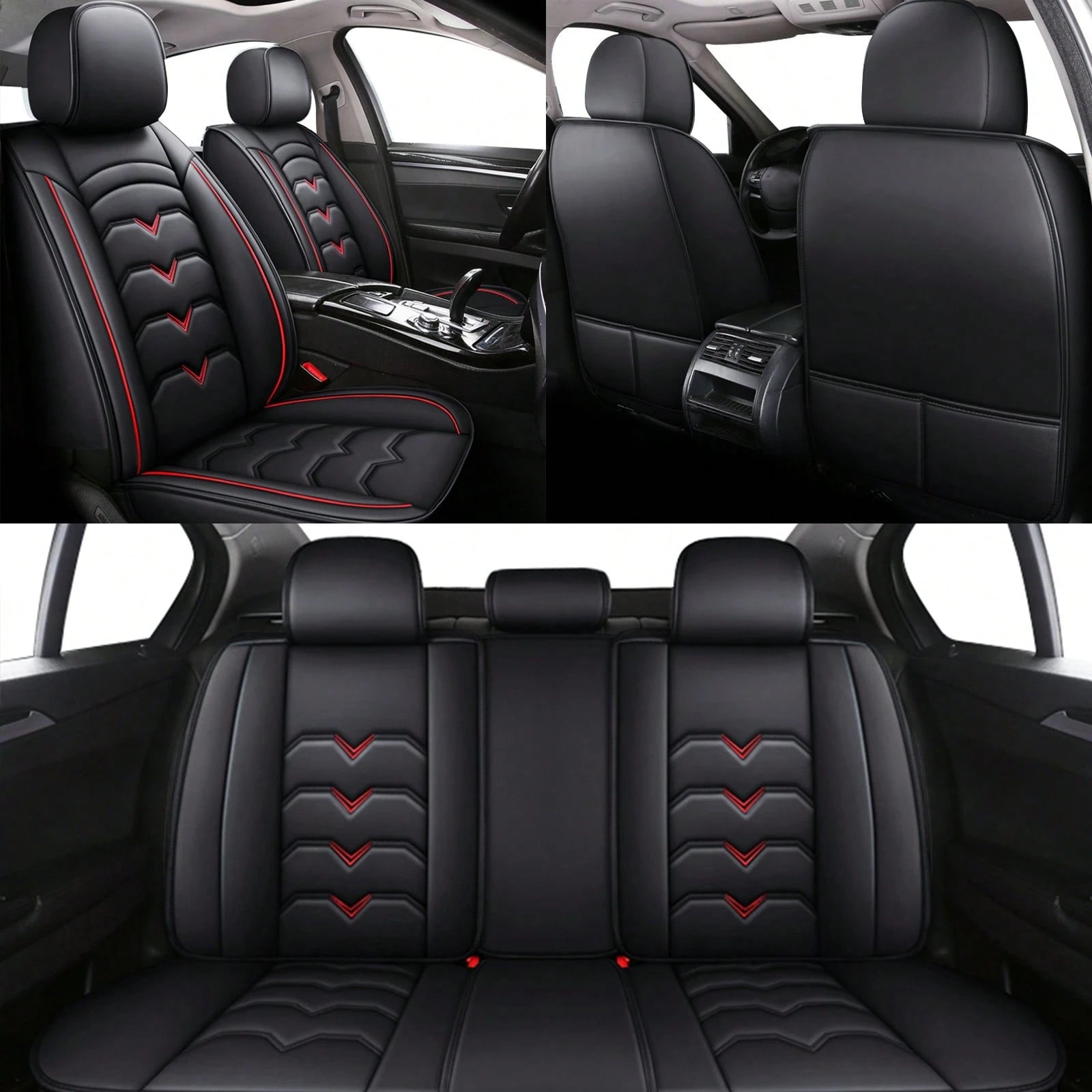Universal Car Seat Covers Full Set PU Leather 5 Seats Front Rear Seat Cushion Waterproof Breathable Automotive Seat Protectors Airbag Compatible Easy To Install Fit For Most Cars Sedans SUVs Hatchback