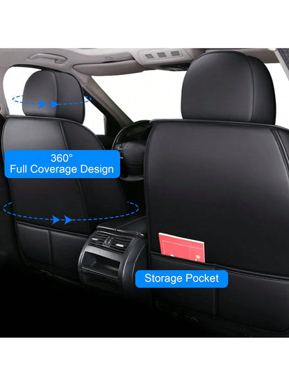 Universal Car Seat Covers Full Set PU Leather 5 Seats Front Rear Seat Cushion Waterproof Breathable Automotive Seat Protectors Airbag Compatible Easy To Install Fit For Most Cars Sedans SUVs Hatchback