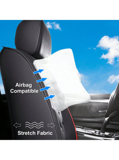 Universal Car Seat Covers Full Set PU Leather 5 Seats Front Rear Seat Cushion Waterproof Breathable Automotive Seat Protectors Airbag Compatible Easy To Install Fit For Most Cars Sedans SUVs Hatchback