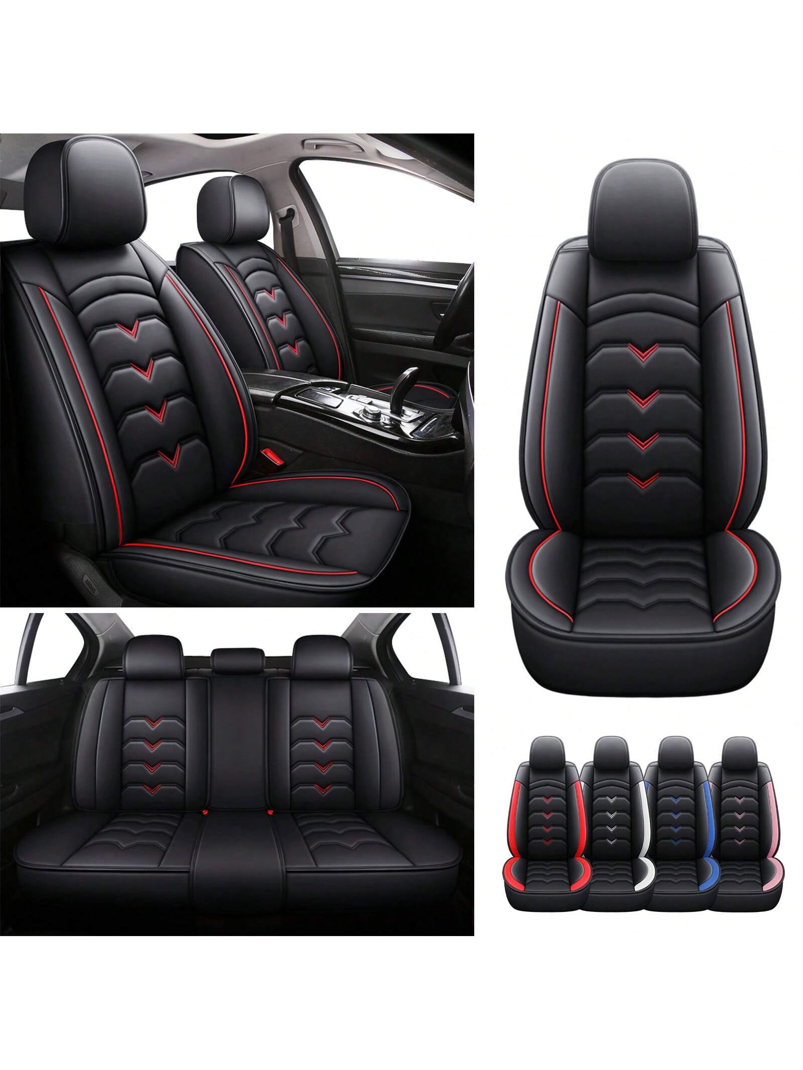 Universal Car Seat Covers Full Set PU Leather 5 Seats Front Rear Seat Cushion Waterproof Breathable Automotive Seat Protectors Airbag Compatible Easy To Install Fit For Most Cars Sedans SUVs Hatchback