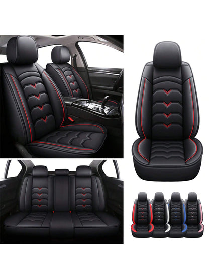 Universal Car Seat Covers Full Set PU Leather 5 Seats Front Rear Seat Cushion Waterproof Breathable Automotive Seat Protectors Airbag Compatible Easy To Install Fit For Most Cars Sedans SUVs Hatchback