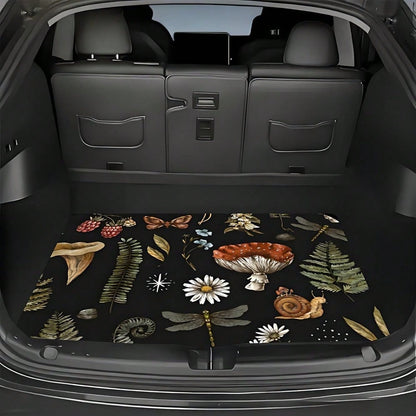 Universal Car Trunk Mat 29" X 39", Mushroom And Leaves All Weather Trunk Protection Cargo Liner, Durable Cargo Mat Rear Trunk Liner, Stylish Vehicle Interior Accessories Suitable For Most Car Models