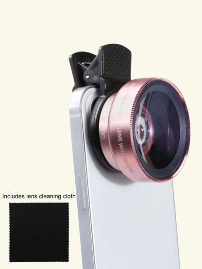 Universal Clip Camera Lens Kit- 0.45X Super Wide Angle & Macro 2-In-1 Lens With Lens Cloth Compatible With Iphone Android Phone For Summer Vacation, Travel, Creative Photography Phone Accessories, Ph