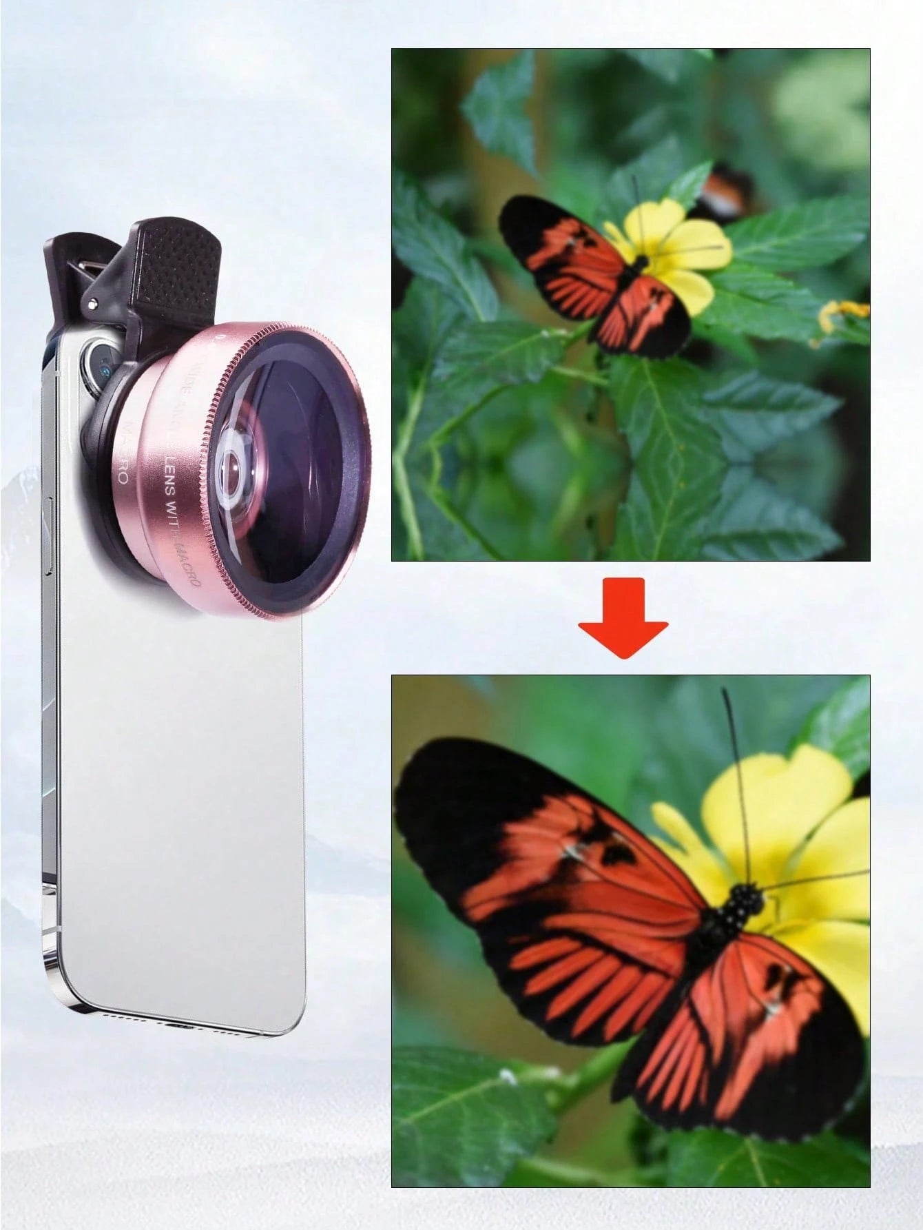 Universal Clip Camera Lens Kit- 0.45X Super Wide Angle & Macro 2-In-1 Lens With Lens Cloth Compatible With Iphone Android Phone For Summer Vacation, Travel, Creative Photography Phone Accessories, Ph