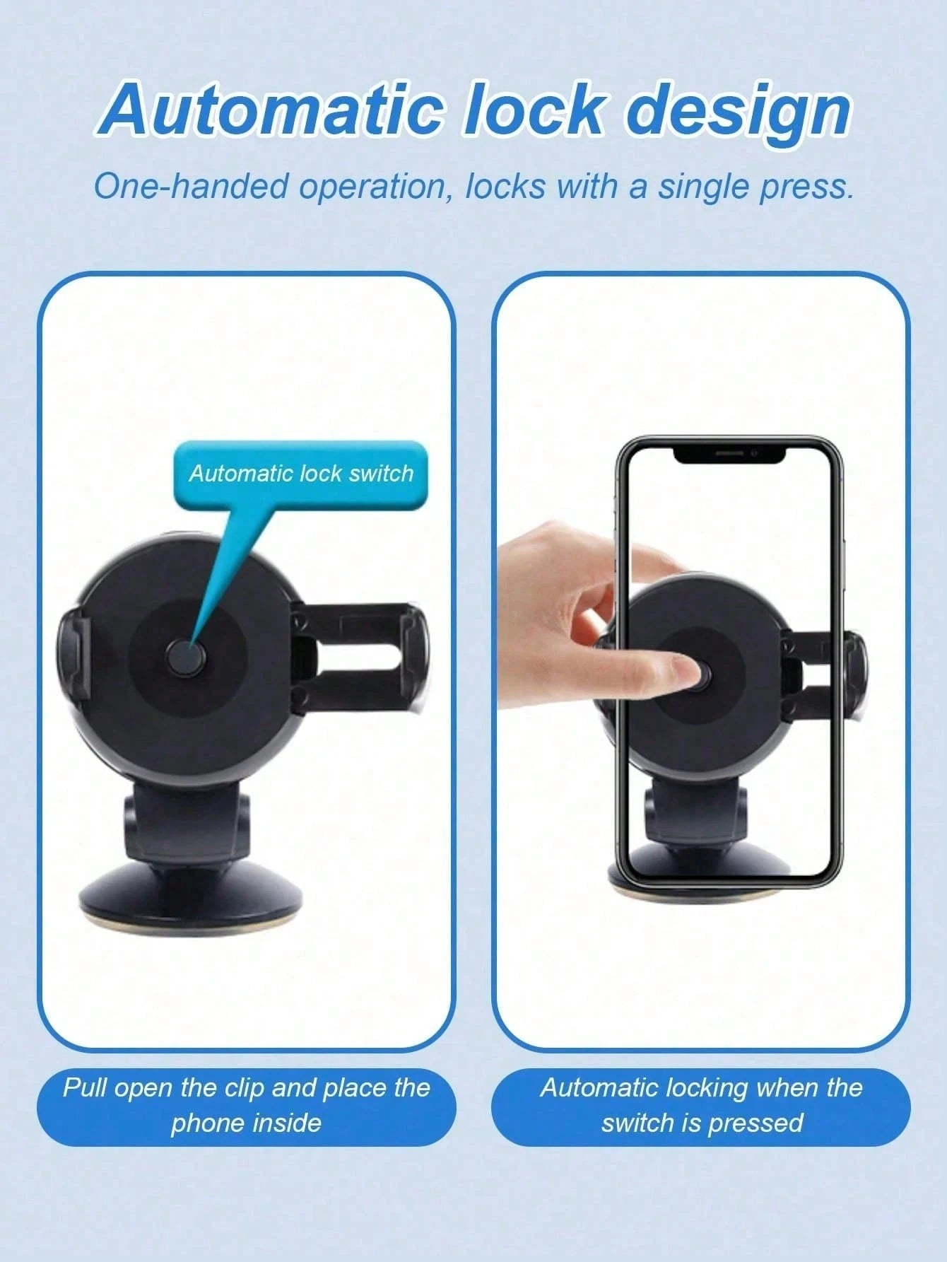 Universal Dashboard Car Phone Holder- Suction Cup With Gel Pad, 360° Rotation, One-Click Lock Arm, Sturdy And Stable, Reusable And Washable, Suitable For All Phones, Fit For GPS Navigation, Dash Cam