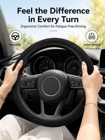 Universal Ice Silk Mesh Steering Wheel Cover With 3D Massage Grip, Breathable & Anti-Slip For All Seasons,Elastic Steering Wheel Cover, Warm In Winter And Cool In Summer(Fits 15 Inch/ 38cm Wheels),St