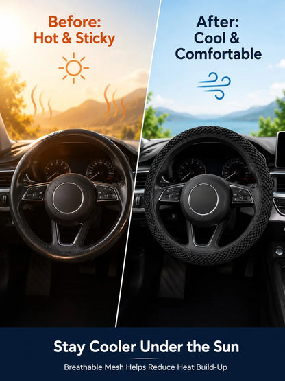 Universal Ice Silk Mesh Steering Wheel Cover With 3D Massage Grip, Breathable & Anti-Slip For All Seasons,Elastic Steering Wheel Cover, Warm In Winter And Cool In Summer(Fits 15 Inch/ 38cm Wheels),St