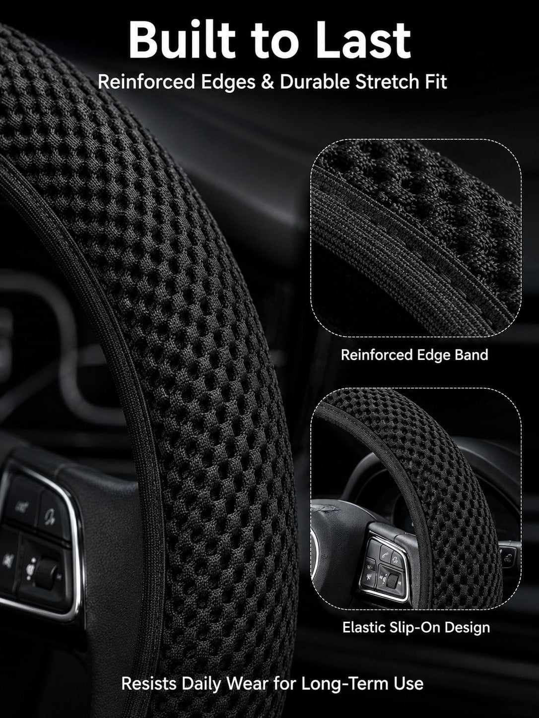 Universal Ice Silk Mesh Steering Wheel Cover With 3D Massage Grip, Breathable & Anti-Slip For All Seasons,Elastic Steering Wheel Cover, Warm In Winter And Cool In Summer(Fits 15 Inch/ 38cm Wheels),St