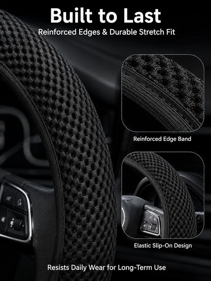 Universal Ice Silk Mesh Steering Wheel Cover With 3D Massage Grip, Breathable & Anti-Slip For All Seasons,Elastic Steering Wheel Cover, Warm In Winter And Cool In Summer(Fits 15 Inch/ 38cm Wheels),St