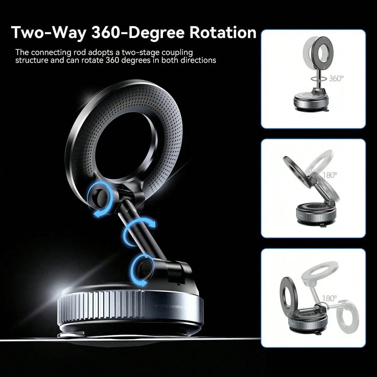 Upgraded Magnetic Car Phone Holder Unpowered Version 360° Rotatable Foldable Adjustable Vacuum Adsorption Mount No Noise For IPhone & Android