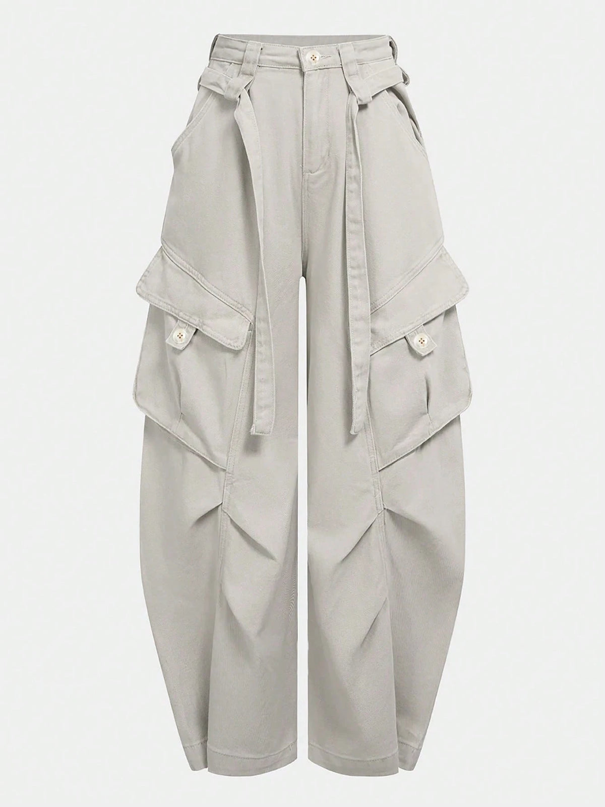 UREREM Women's Solid Color Woven Fabric Cargo Wide Leg Pants With Tassels, Suitable For Home, Travel, School, Spring, Summer, Autumn, Winter