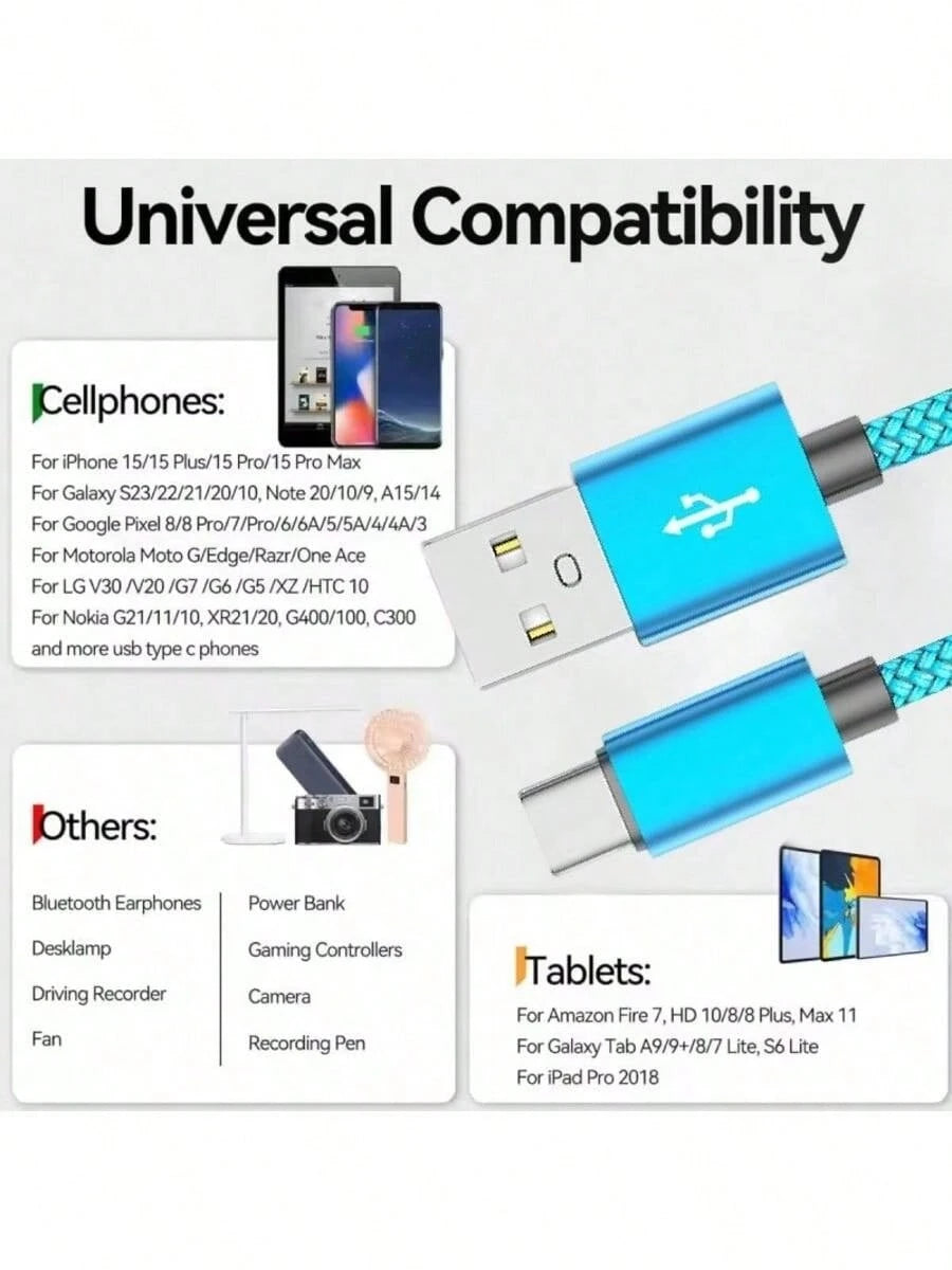 USB A To USB C Cable, 1Pack[3.3/6.6/10FT] Type C Charger Cord Fast Charging For IPhone 17 16 15, Galaxy A145G A13A54A53AS23S22 Ultra S21 S20 A23A24A03S 7Pro 6 Moto Android Cell Phone Fast Charging Cab