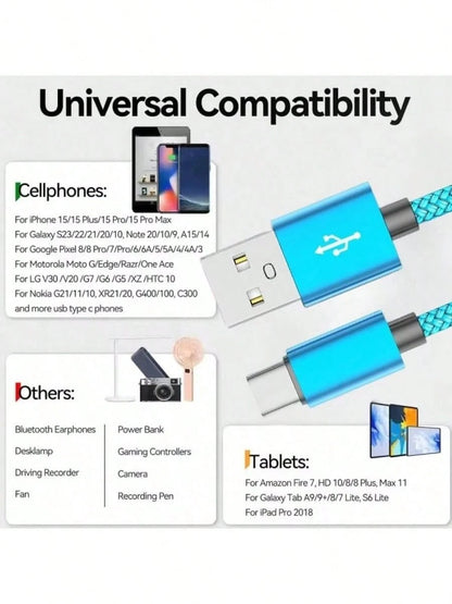 USB A To USB C Cable, 1Pack[3.3/6.6/10FT] Type C Charger Cord Fast Charging For IPhone 17 16 15, Galaxy A145G A13A54A53AS23S22 Ultra S21 S20 A23A24A03S 7Pro 6 Moto Android Cell Phone Fast Charging Cab