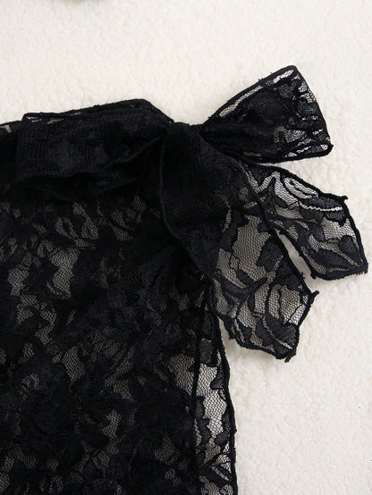 Vacation Beach 3pcs Set- Sexy Lace Bikini Top, Sarong & Skirt Black Summer, Resort Wear