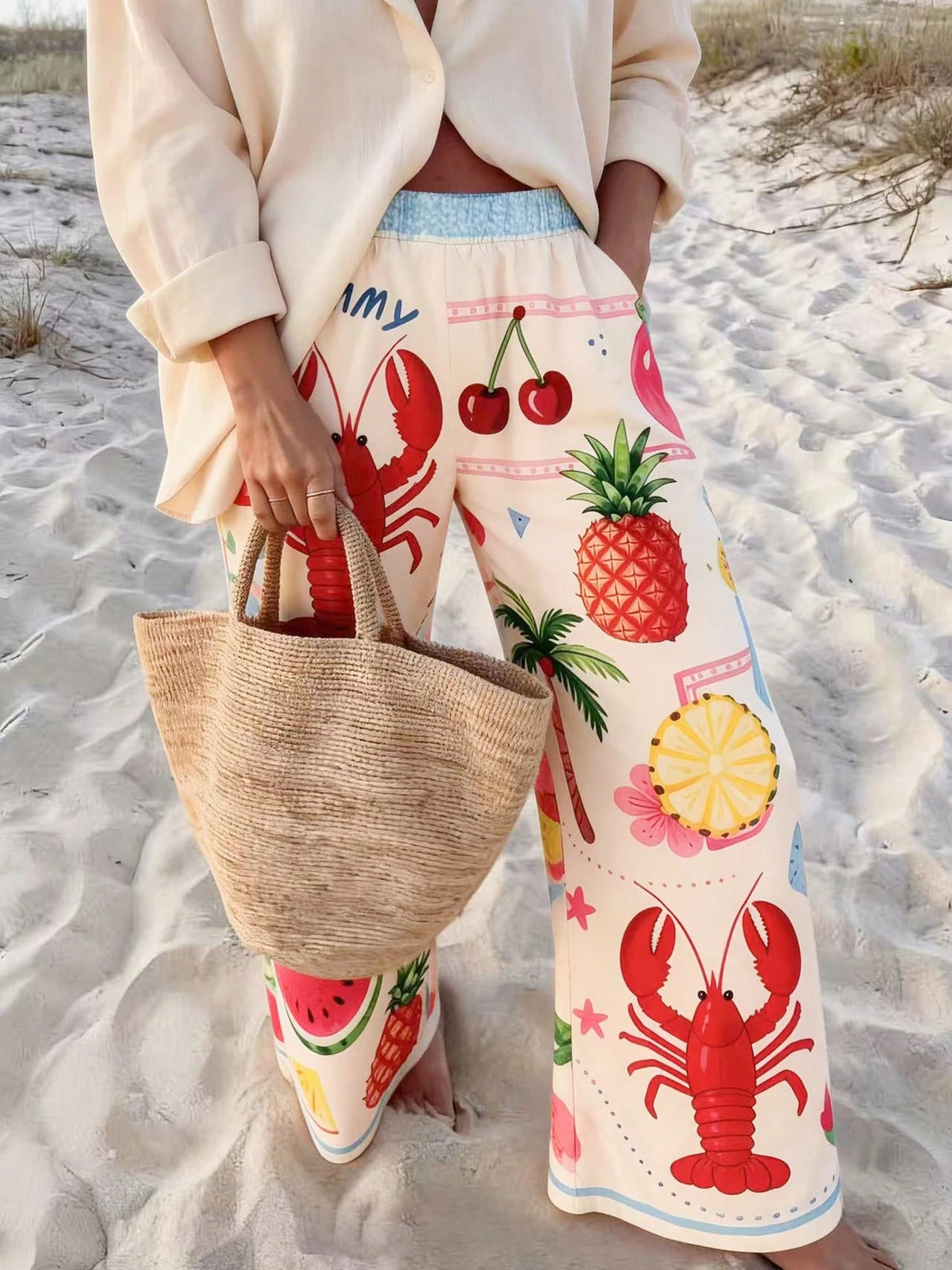 Vaclyn Women's Casual Vacation Style Polka Dot Print Pocket Long Pants