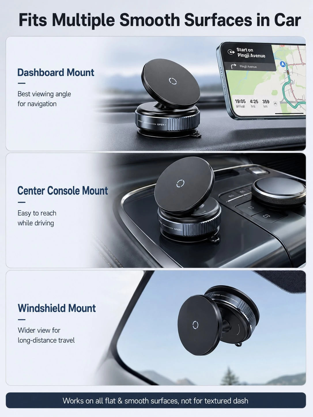 Vacuum Suction Cup Magnetic Car Phone Holder 360° Rotating Strong MagSafe Compatible Twist Lock Stable Anti-Shake Reusable For 4.7-7.2 Inch Smartphones Daily Driving Navigation Dashboard/Windshield/Ce