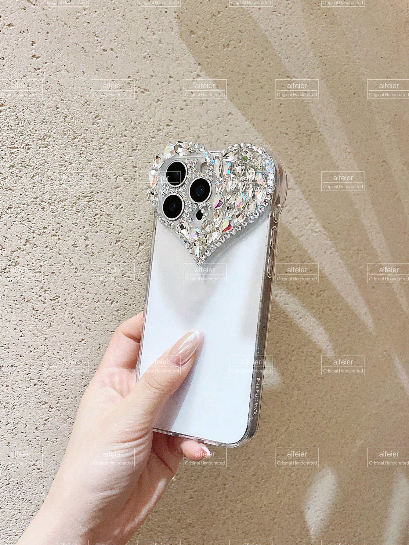 Valentines Sequins Y2k Rhinestone Decor Heart-Shaped Clear Phone Case With Colored Rhinestone Decors Shockproof Cover Waterproof Anti-Fall Scratch Resistant