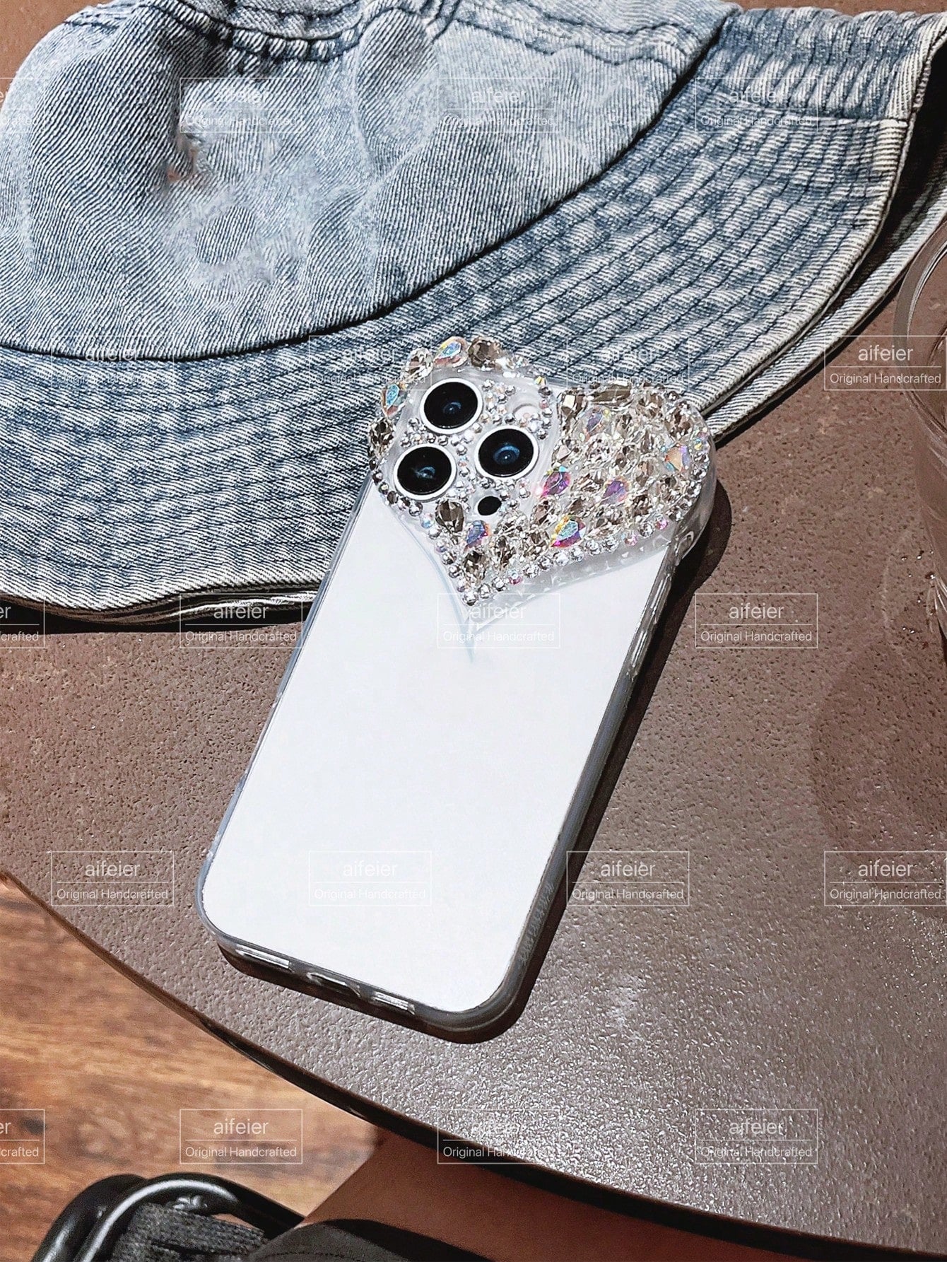 Valentines Sequins Y2k Rhinestone Decor Heart-Shaped Clear Phone Case With Colored Rhinestone Decors Shockproof Cover Waterproof Anti-Fall Scratch Resistant