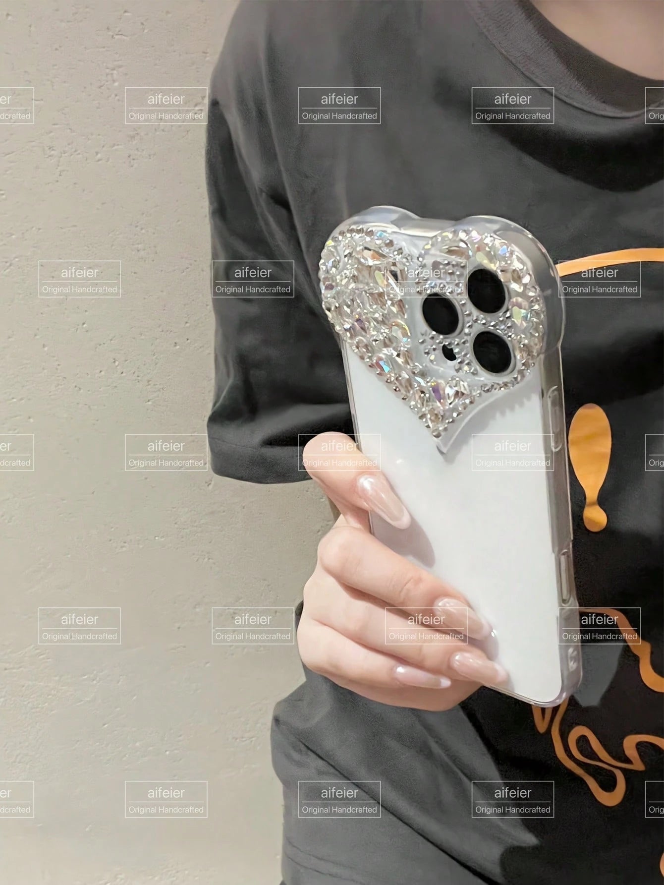 Valentines Sequins Y2k Rhinestone Decor Heart-Shaped Clear Phone Case With Colored Rhinestone Decors Shockproof Cover Waterproof Anti-Fall Scratch Resistant