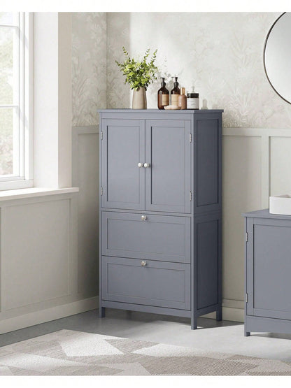 VASAGLE Bathroom Floor Storage Cabinet, Bathroom Storage Unit, Freestanding Bathroom Cabinet With 2 Drawers And 2 Doors, Adjustable Shelf, 11.8 X 23.6 X 43.3 Inches