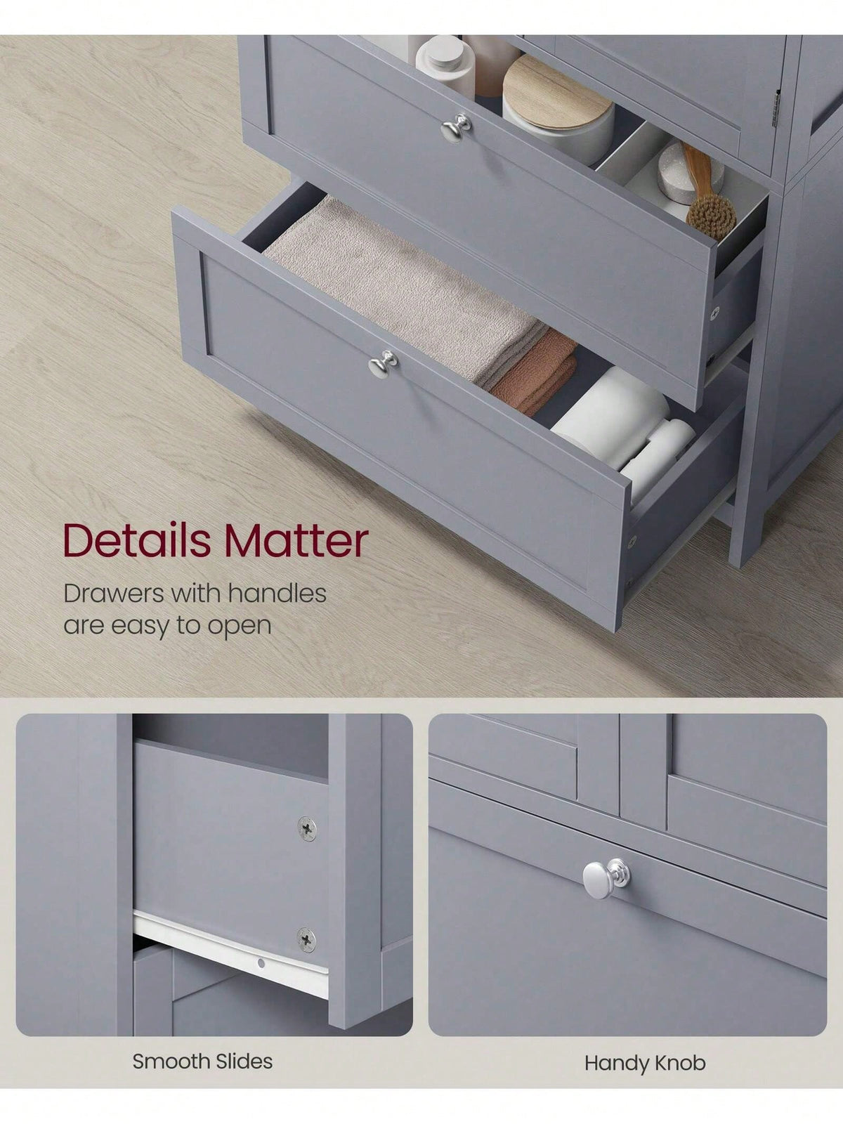 VASAGLE Bathroom Floor Storage Cabinet, Bathroom Storage Unit, Freestanding Bathroom Cabinet With 2 Drawers And 2 Doors, Adjustable Shelf, 11.8 X 23.6 X 43.3 Inches