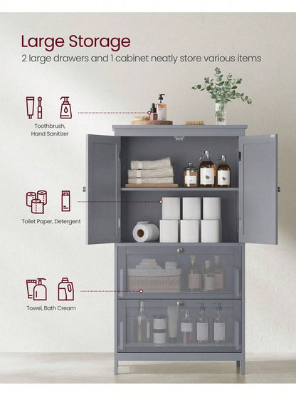 VASAGLE Bathroom Floor Storage Cabinet, Bathroom Storage Unit, Freestanding Bathroom Cabinet With 2 Drawers And 2 Doors, Adjustable Shelf, 11.8 X 23.6 X 43.3 Inches