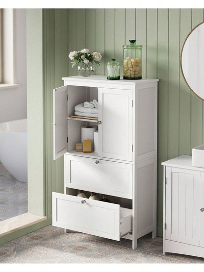 VASAGLE Bathroom Floor Storage Cabinet, Bathroom Storage Unit, Freestanding Bathroom Cabinet With 2 Drawers And 2 Doors, Adjustable Shelf, 11.8 X 23.6 X 43.3 Inches