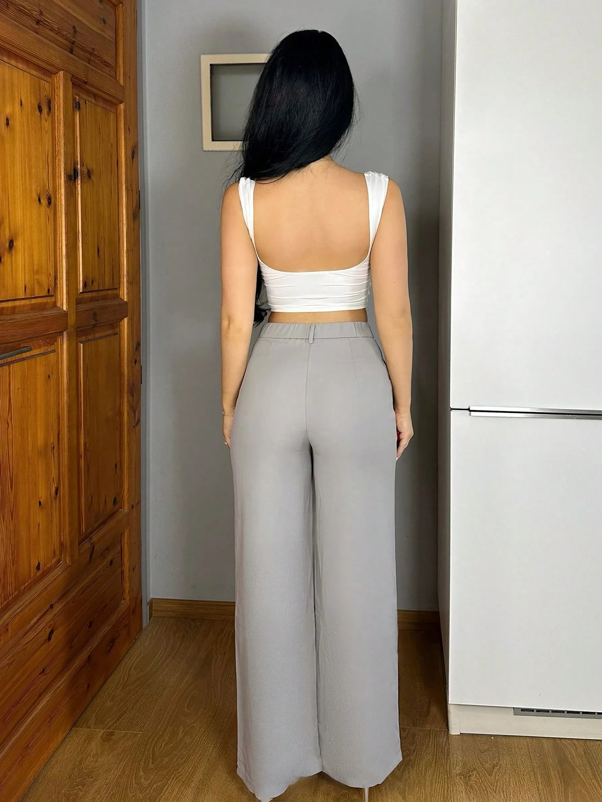 Vassilux Women Casual Solid Color Straight-Leg Pants,Petite Women