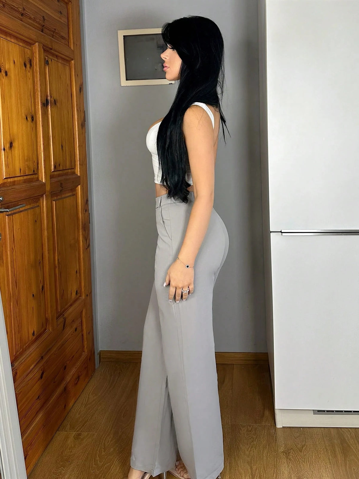 Vassilux Women Casual Solid Color Straight-Leg Pants,Petite Women