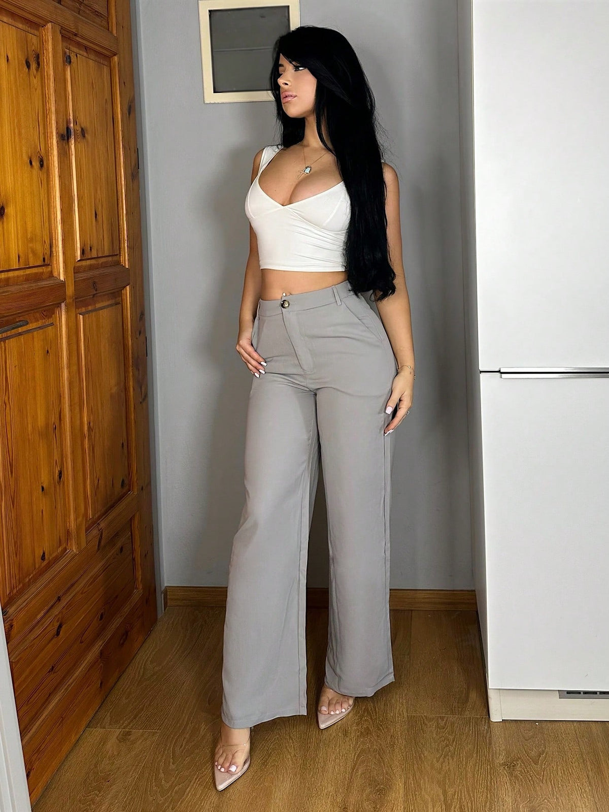 Vassilux Women Casual Solid Color Straight-Leg Pants,Petite Women