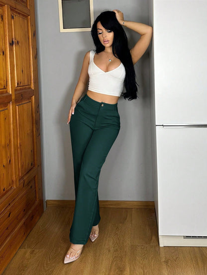 Vassilux Women Casual Solid Color Straight-Leg Pants,Petite Women