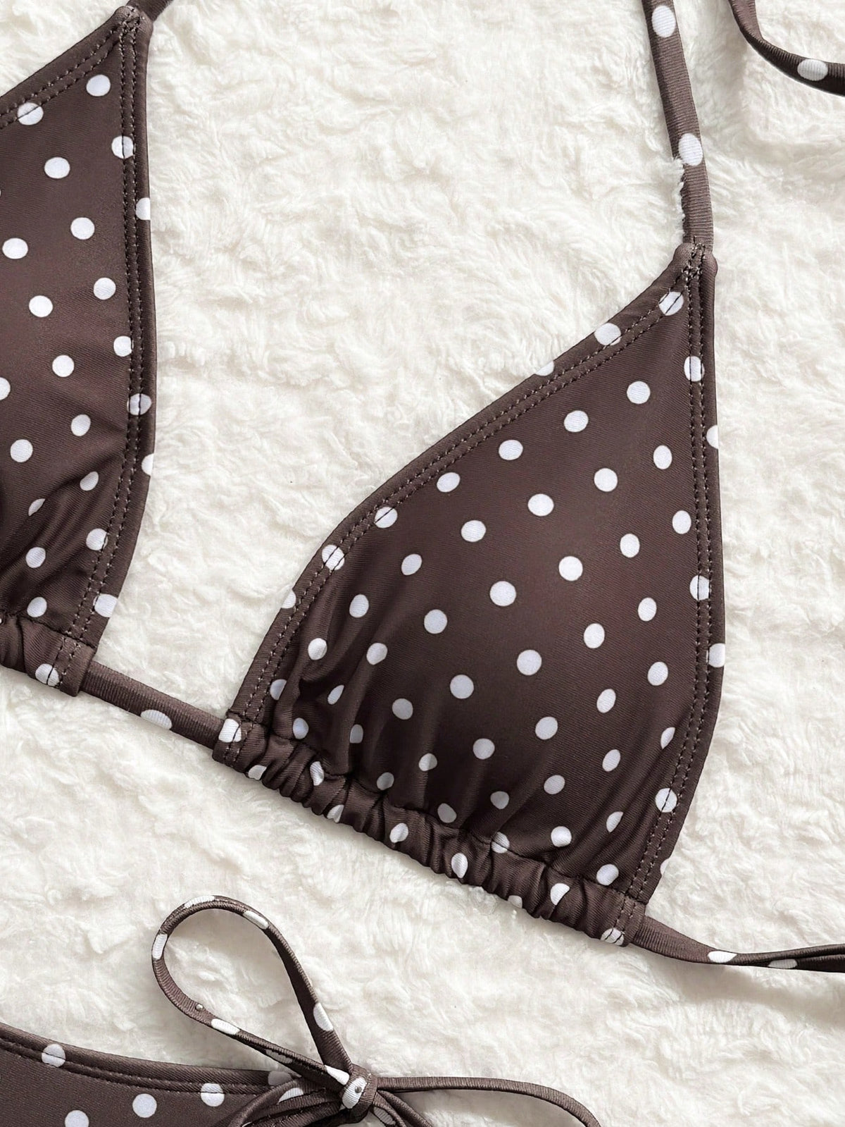 Vaytide Women's Brown Polka Dot 3 Pieces Swimwear Set,Summer Casual Beach Holiday Vacation Micro Triangle High Cut Side Tie Ruched Bikini Bathing Suit