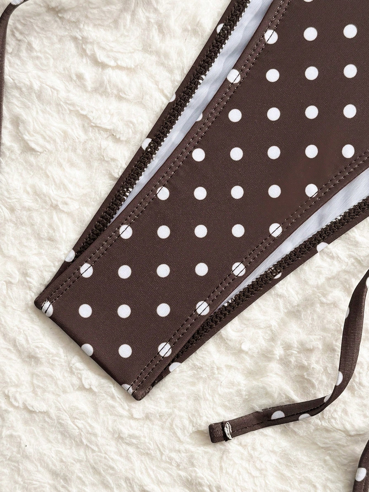 Vaytide Women's Brown Polka Dot 3 Pieces Swimwear Set,Summer Casual Beach Holiday Vacation Micro Triangle High Cut Side Tie Ruched Bikini Bathing Suit