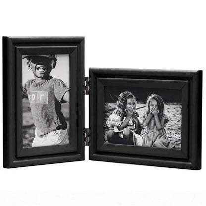Ve..Rtical & Horizontal 4X6 Picture Frames Double Hinged Wood Folding Photo Frames With Real Glass Front Fit For Desktop Or Tabletop, Black